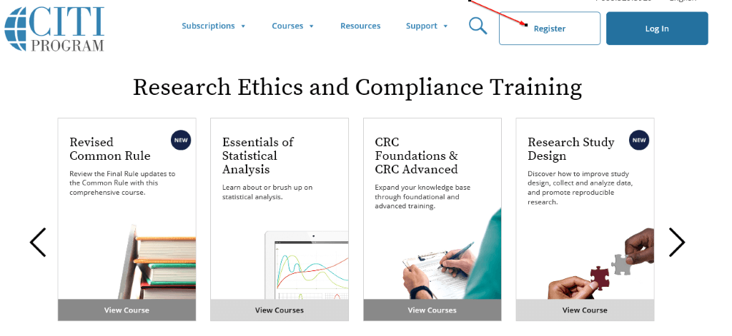 Screenshot of CITI program page