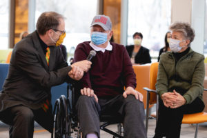 Bob and Jan Podleski speaking with Kent Riddle