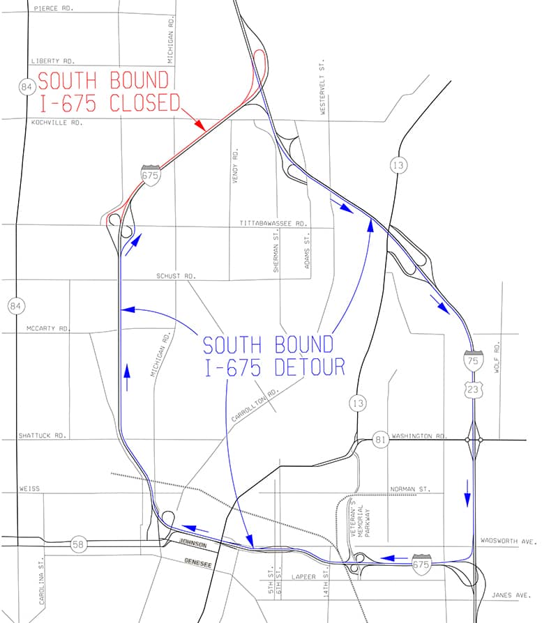 Map of Detour for Southbound I-675
